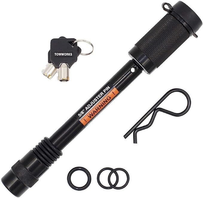 TowWorks 79830 Keyed Alike 58" Trailer Hitch Lock with Extra Long 4-12" Span, Double Safety Tow Hitch Locking Pin for 3" Receivers and Adjustable Channel Mounts