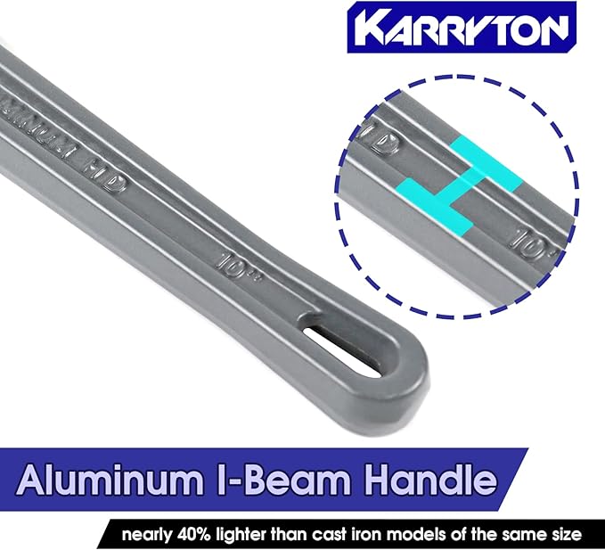 10 Inch Aluminum Pipe Wrench, 1-58"41mm Adjustable Cr-Mo Jaw Opening Heavy Duty Straight Handle Plumbing Wrenches, Perfect Plumbers Tool Exceed GGG Standard