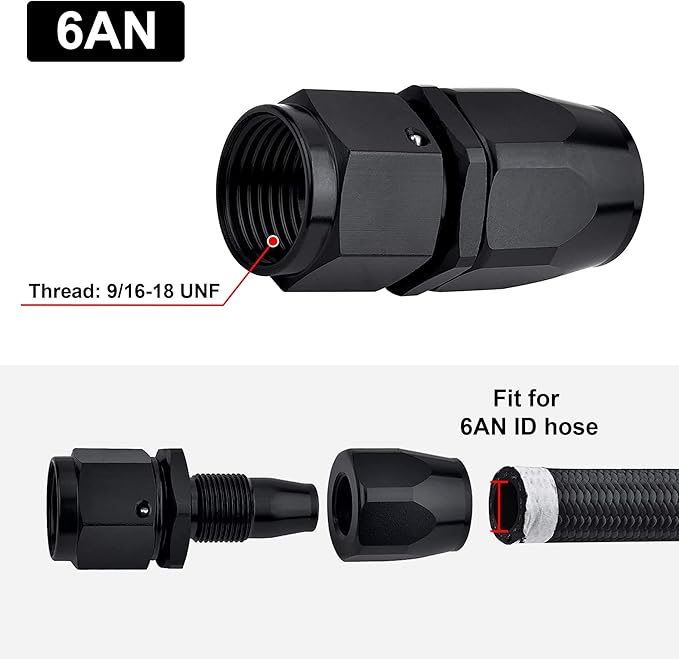 EVIL ENERGY 6AN Hose End Fitting Straight Swivel for CPE Braided Hose Black