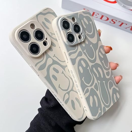 KERZZIL Cute Funny Face Phone Case Compatible with iPhone 13 Pro Max,Liquid Silicone Girly Cases,Cartoon Grimace Soft Gel Rubber Full-Body Protective Microfiber Lining Shockproof Cover(Beige)