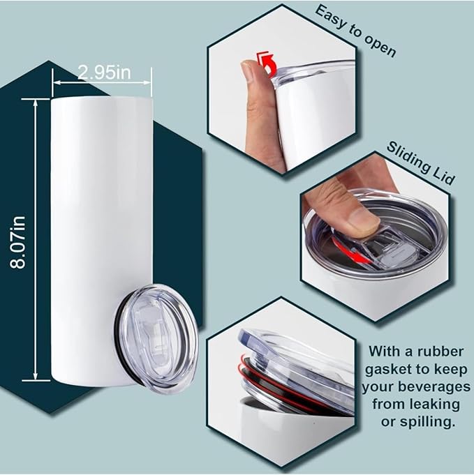 1 Pack Sublimation Tumblers 20 oz Skinny bulk,Stainless Steel Double Wall Insulated Straight Sublimation Tumbler Cups Blank White with Lid,Individually Box,Polymer Coating for Heat Transfer