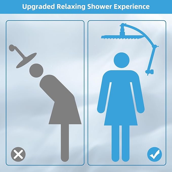 Hibbent All Metal Rain Shower Head, 10'' High Pressure Rainfall Square Showerhead with 16" Shower Head Extension Arm, Solid Brass Adjustable Shower Arm Extender, Waterfall fixed Showerheads, Chrome