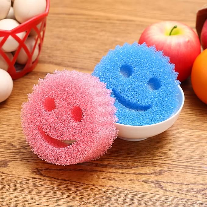 Funny Cleaning pad with Smiley Sponge, removes Stains and Odors, for Home Kitchen Cleaning. (Pack of 6) (Colors Vary Pictures)