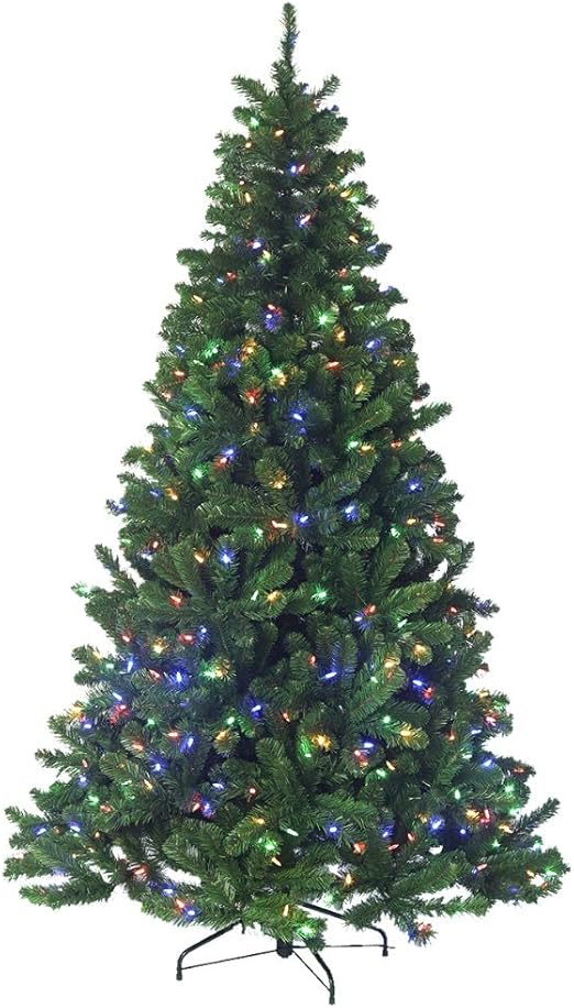 6.5' Pre-lit Christmas Tree with Clear+Multi LED, Douglas Fir, Galvanized Frame, Hinged, Includes Stand Ideal Xmas Tree for Home & Office