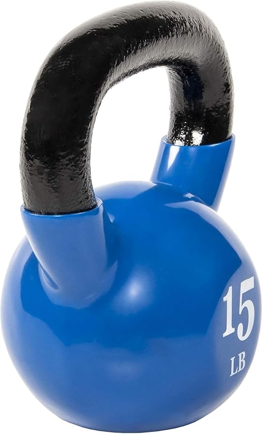 15 lb Vinyl Coated Cast Iron Kettlebell, Blue, All-Purpose Fitness Weight