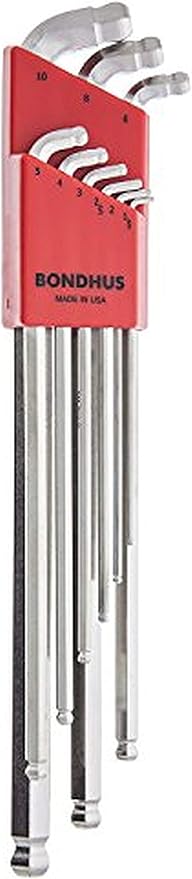 Bondhus 77099 Stubby Double Ball End L-Wrench Set with BriteGuard Finish and Extra Long Arm, 9 Piece