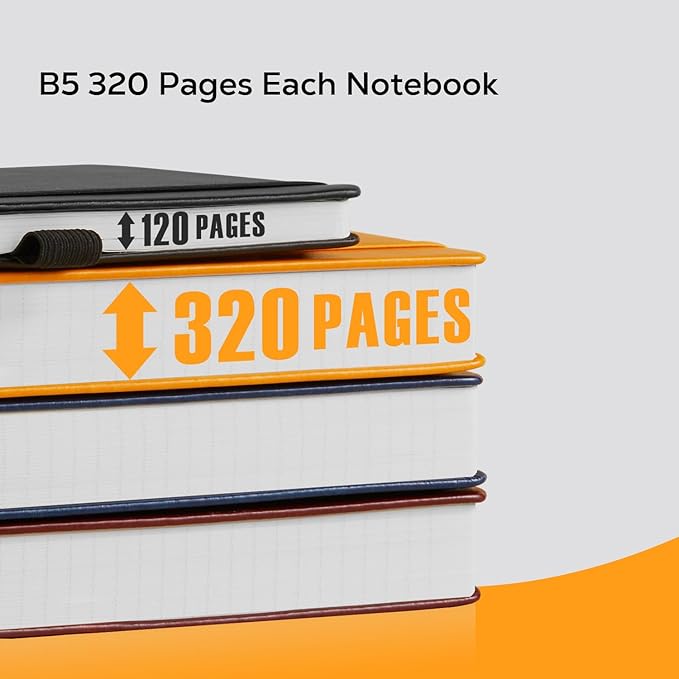 Leather Lined Notebook Journal, 320 Pages Hardcover Notebook Journals for Writing Note Taking Women Men, B5 (7.1'' X 10'') College Ruled Daily Notebook Journal, Orange