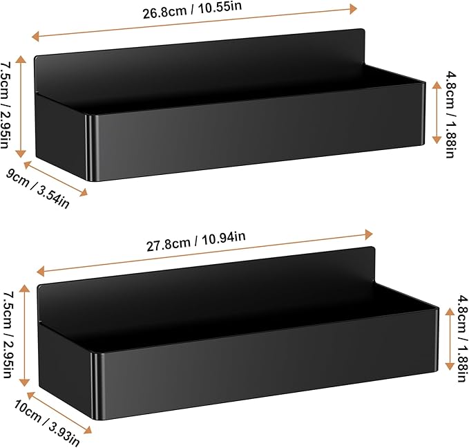 Magnetic Spice Rack for Refrigerator, Kitchen Organizer and Storage Shelf, Black (2 Pack)...