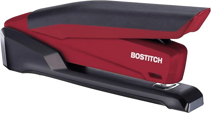 Bostitch Office Executive 3 in 1 Stapler, Includes 210 Staples and Integrated Staple Remover, One Finger Stapling, No Effort, 20 Sheet Capacity, Spring Powered Stapler, Red