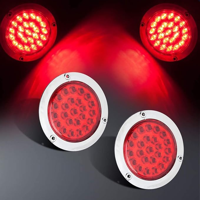 LIMICAR 4" Round LED Trailer Tail Light 2PCS 24 LED Stop Turn Signal Brake Marker Clearance Running Lights w/Chrome Bezels for Trucks Trailer RV Waterproof