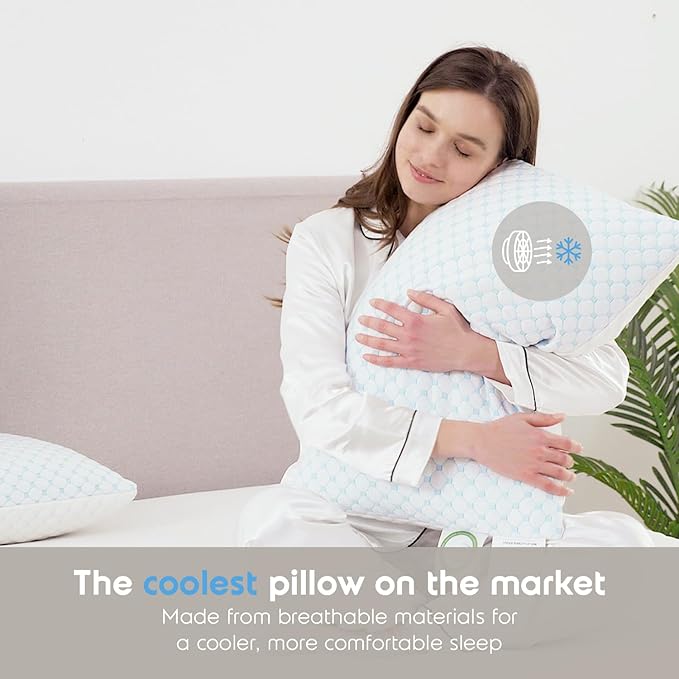Nestl - Most refreshing pillow, memory foam pillow with silk and gel that reduces heat and humidity, adjustable, washable, Queen, 18 x 26 inches, 2 units