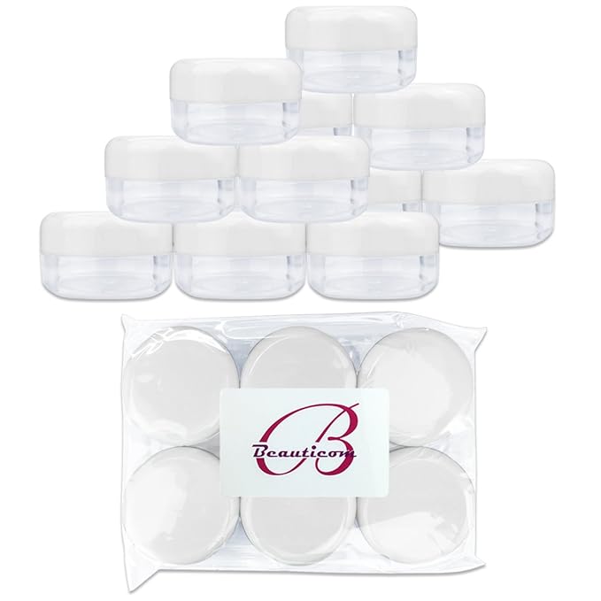 Beauticom 15 gram15ml Empty Clear Small Round Travel Container Jars with Lids for Make Up Powders, Eyeshadow Pigments, Lotions, Creams, Lip Balm, Lip Gloss, Samples (12 Pieces, White Lid)