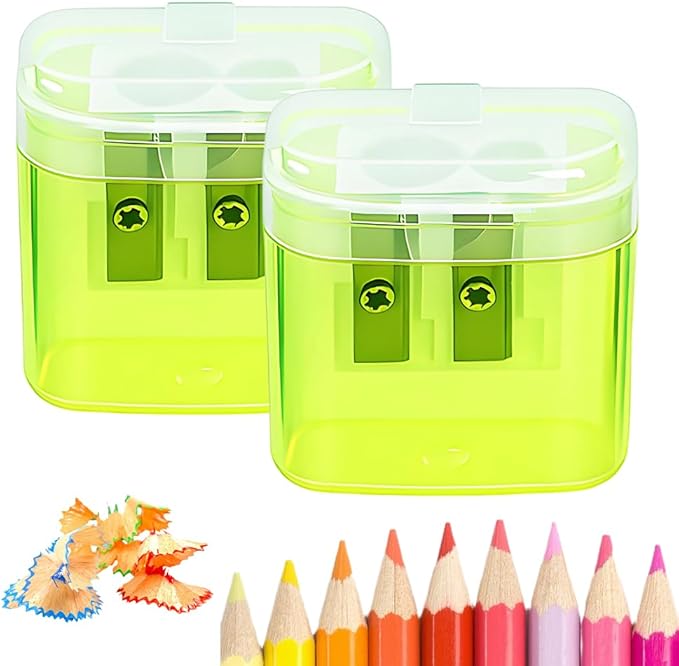 Pencil Sharpeners with Lid, 2025 New Dual Holes Compact Colored Handheld Pencil Sharpener, Manual Pencil Sharpeners, Little Sharpener for Crayons Pastel Colouring Liners Pencils (2pcs-Yellow)