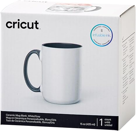 Cricut Beveled Blank Mug, Ceramic-Coated, Dishwasher Microwave Safe Mug to Decorate,Infusible Ink Compatible,15 Oz Sublimation Mug WhiteGray