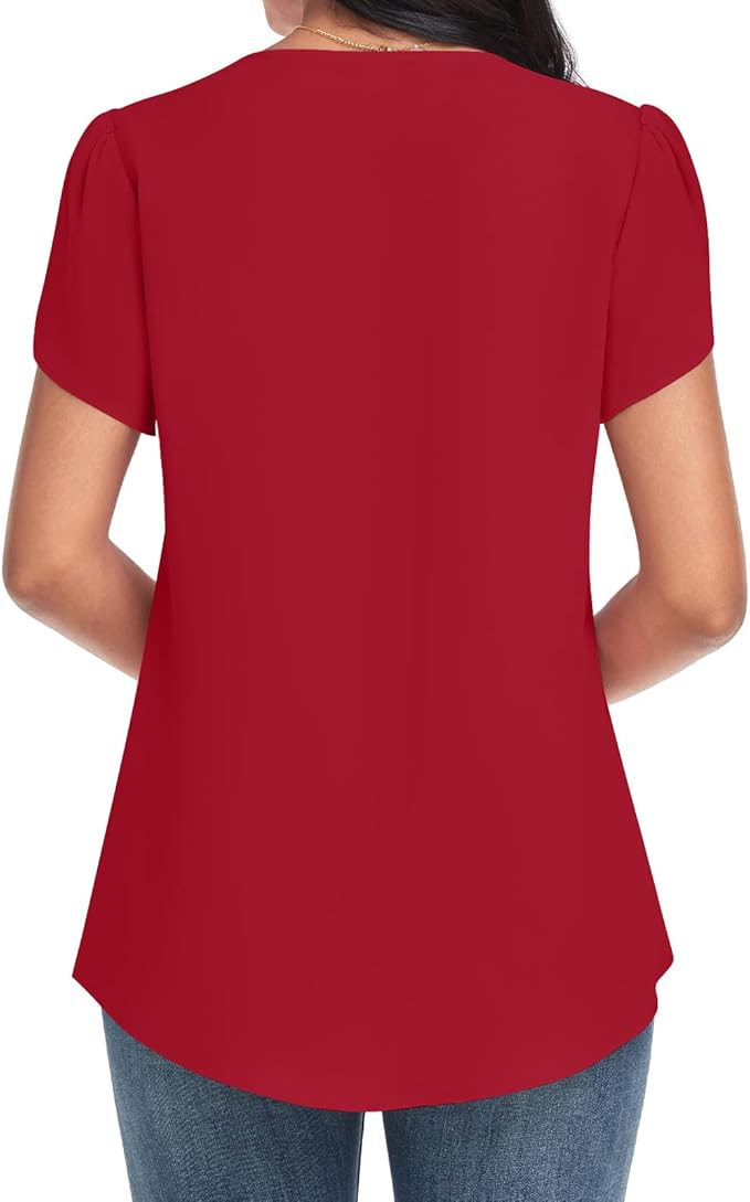 Bestbee Women's Dressy Chiffon Blouses V Neck Tops Tee 2025 Summer Shirts Petal Short Sleeve Casual T-Shirts