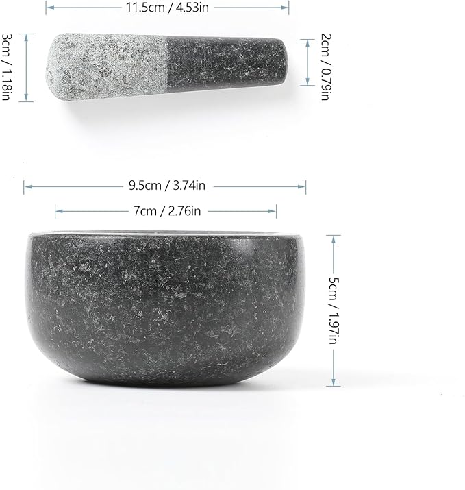HAWOK Mini Mortar and Pestle Dia. 3.7 inch Set Black