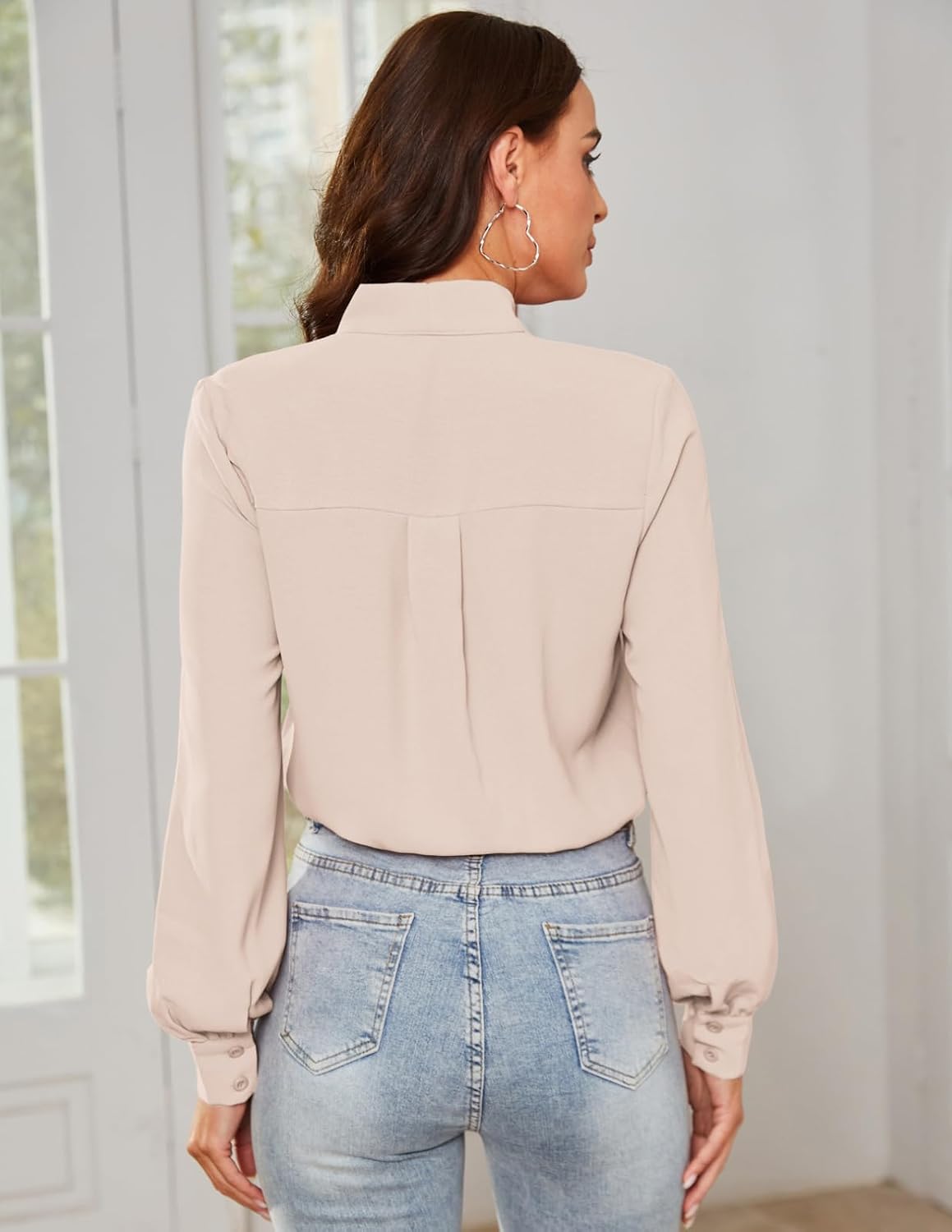 Kate Kasin Women Bow Tie Neck Blouse, Button Down Long Sleeve Bodysuits Top | Business Casual Outfits Dressy, Fall Professional Clothes, Work Office Interview Attire, Collared Body Suits Shirt
