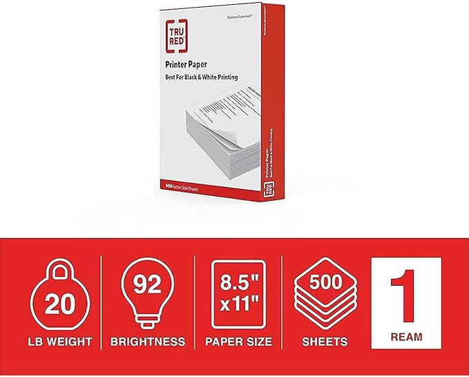 Staples TRU RED Printer Paper, 8.5" x 11", Designed for High-Speed Printers, 92-Brightness, White Color (500 SheetsReam)