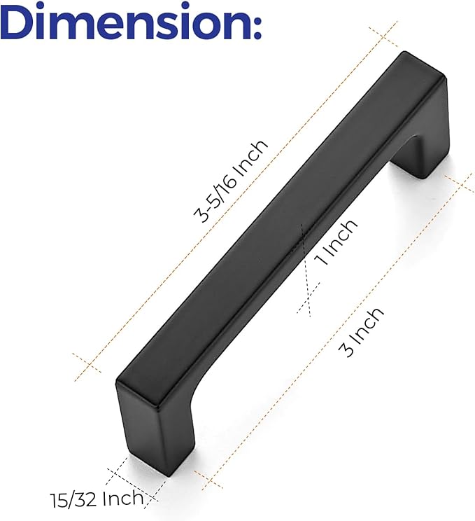 Ravinte Square Cabinet Handles 10 Pack, Solid Kitchen Cabinet Pulls Drawer Pulls Kitchen Cabinet Hardware Flat Handles, 3 Inch, Matte Black