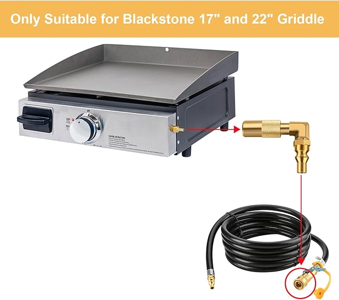 WADEO Low Pressure 14 inch RV Quick Connect Elbow Adapter Fitting for Blackstone 17 Inch and 22 Inch Propane Gas Tabletop Camping Grill