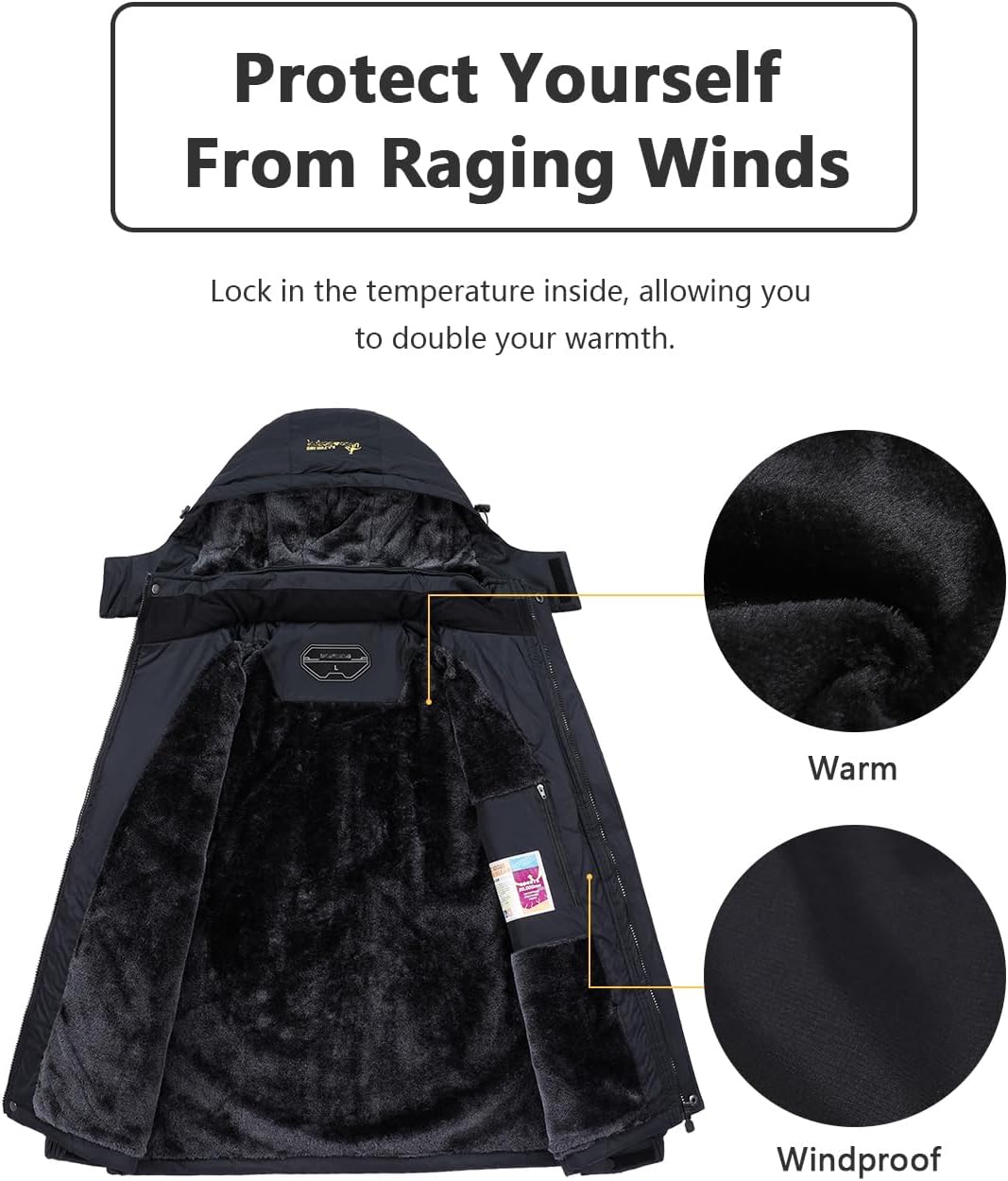 Men's Ski Jacket Warm Winter Snow Coat Waterproof Mountain Windbreaker Snowboarding Jacket Hooded for Hiking Traval