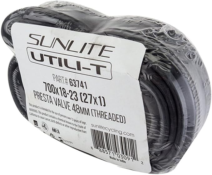 Sunlite Utili-T Inner Tube 63741 700 x 18-23 (27x1) 48mm Presta Valve Bicycle Bike Tube (1 Pack)