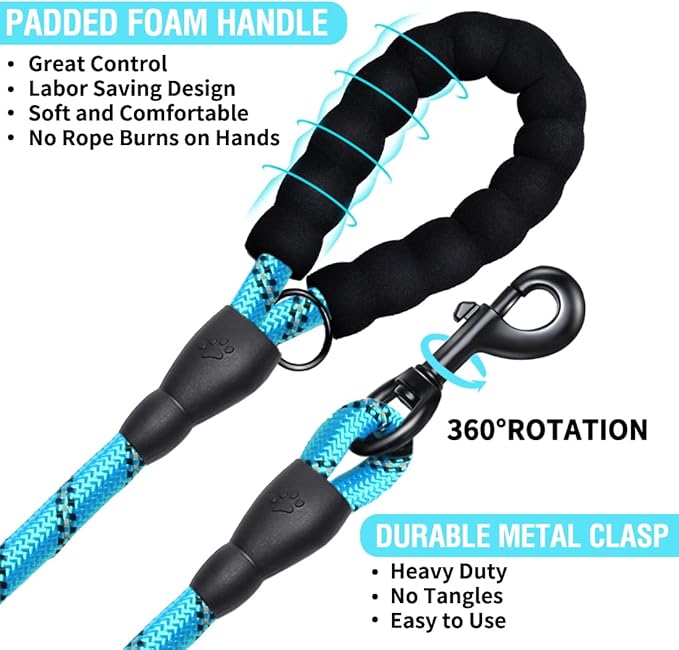 COOYOO Dog Leash 56 FT with Comfortable Padded Handle and Highly Reflective Threads for Small Medium and Large Dogs