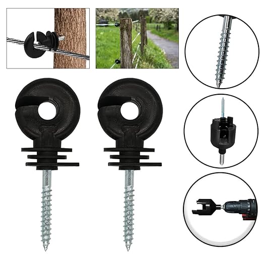 15 Pack Electric Fence Insulator Black Screw-in Nail Insulators Fence Post Insulator Ring Holder for Electric Fence Polywire Electric Fencing Aluminum Wire Poly Wires Garden Wooden Posts Stakes