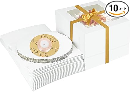 Yeplan 10 Packs Tall Cake Boxes and Cake Boards,10x10x8 inches Bakery Boxes with Window,White Multi-Layer Cake Containers for Birthday,Wedding,Thanksgiving Day