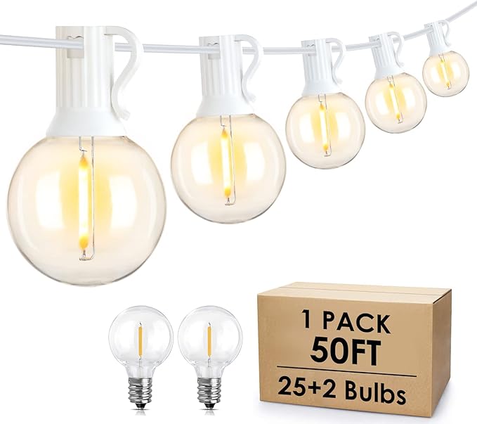Mlambert 50Ft Outdoor String Lights, G40 Globe Patio Lights with 252 Waterproof Shatterproof LED Bulbs for Balcony Porch Bistro Deck-White Wire