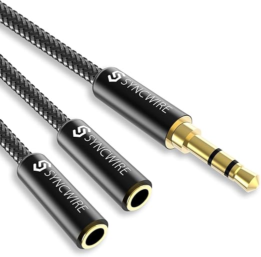 Syncwire Headphone Splitter, Nylon-Braided Extension Cable Audio Stereo Y Splitter (Hi-Fi Sound), 3.5mm Male To 2 Ports 3.5mm Female Headset Splitter for Phone, PS4, Switch, Tablets More