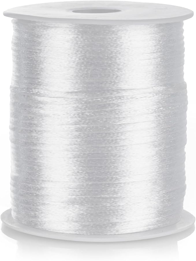 Nylon Satin Cord 2mm Rattail Cord White String - 100 Yards Nylon Chinese Knotting Cord Rat Tail Silk Cord for Bracelet Necklace Jewelry Making Macrame Trim, BE-02