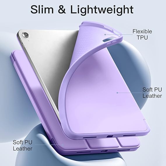 Akkerds Compatible with iPad 10th Generation Case 10.9 Inch 2022 with Pencil Holder, Slim Trifold Stand Protective Cover with Soft TPU Back for iPad Case 10th Generation, Auto Sleep/Wake, Lavender