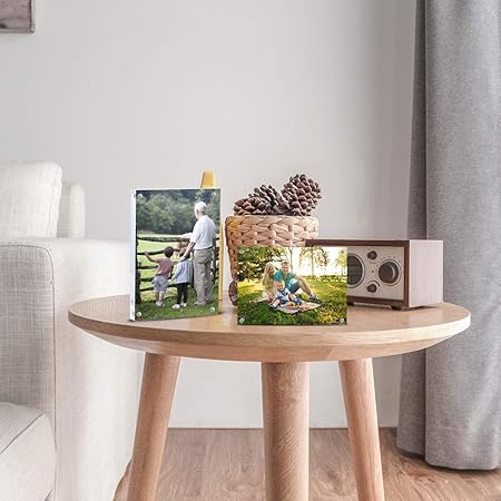 AMEITECH Acrylic Photo Frame 5x7 inches, Free Standing Desktop Double Sided Magnetic Picture Display, 10 10MM Thickness Clear Magnet Photo Frame with Microfiber Cloth, Gift Box Package