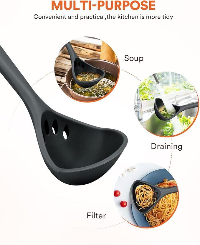 Large Silicone Soup Spoon Non-Stick Cookware with High Heat Resistance BPA Free Perfect Cooking Tools Cooking Stirring Serving Soups 13.2 Inch
