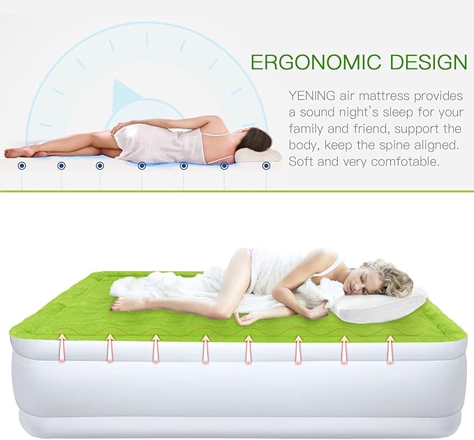 YENING Full Size Air Mattress with Built in Pump Raised Double Blow up Bed Inflatable Camping Airbed Electric 18 Inch Tall