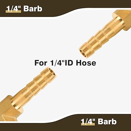 14" Hose Barb Elbow 90 Degree, Brass Barb Fitting for Fuel, Air, Oil, 4 Clamps Included (2-Pack)