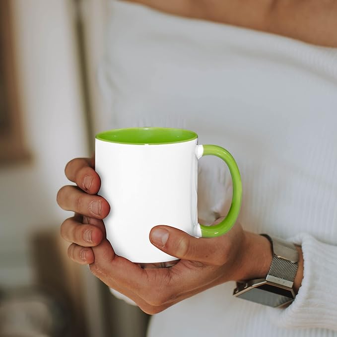 MR.R 11oz Sublimation Blank Coffee Mugs,Cup Blank White Mug Cup with Green Color Mug Inner and Handle,Set of 2