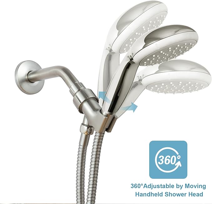 OFFO Shower Head Holder for Handheld Shower Head, Brushed Nickel Adjustable Shower Arm Mount for Connecting Shower Arm and Shower Hose, 12 Inch IPS Female Inlet and Male Outlet