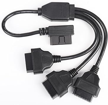 Right Angle OBD2 16 Pin OBD II Splitter Extension 1x Male and 2X Female Y Extension Cable Adapter Automotive Accessories Universal for All OBD2 Vehicles (16 pin 1 Male to 3 Female Cable 50cm)