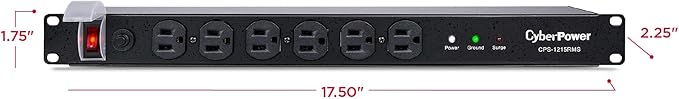 CyberPower CPS1215RMS Rackmount Surge Protector, 120V/15A, 12 Outlets, 15 ft Power Cord, 1U Rackmount