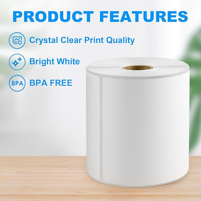 MaxGear 4" x 6" Direct Thermal Labels, 1000 Pcs/4 Rolls, Perforated White Shipping & Mailing Labels, Commercial Grade with Permanent Adhesive, Compatible with Most Thermal Printers