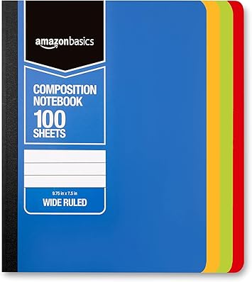 Basics Wide Ruled Composition Notebook, 100 Sheet, Assorted Solid Colors, 4-Pack