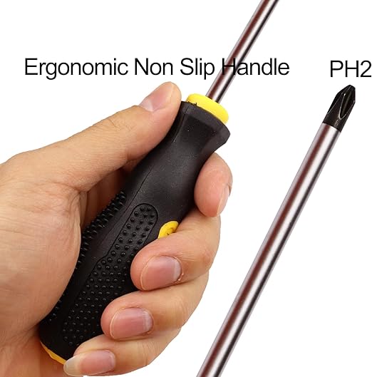 2Pcs Phillips Screwdriver 6 inch Shaft Non-Slip Grip Screwdriver Magnetic Tip 6mm PH2 Cross Head Screwdriver