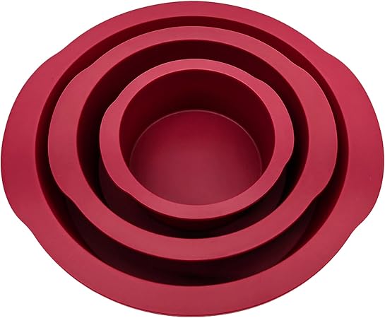 Nalchios 3-Piece Wine Red Silicone Round Cake Pans Set for Baking, Non-stick Flexible Silicone Baking Mold Pans for Layer Cake, Cheese Cake, Chocolate Cake 468 Inch