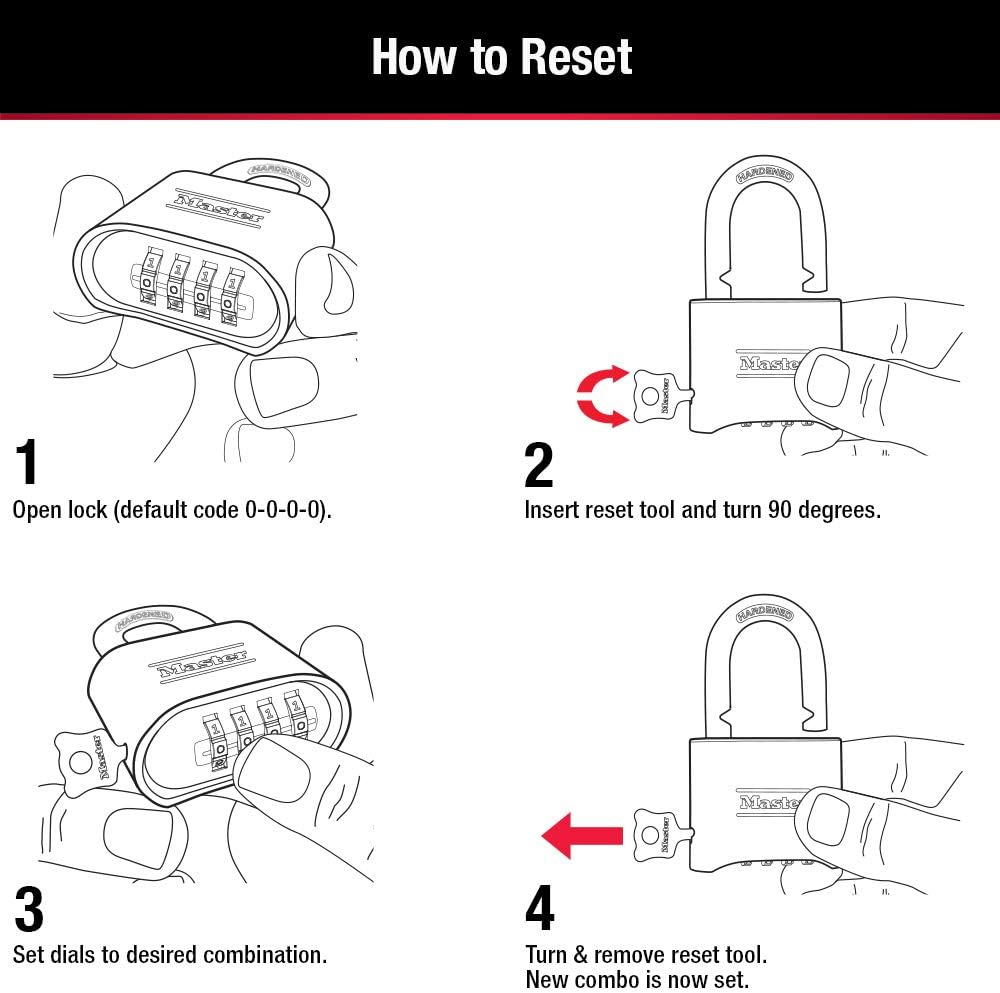 Master Lock Brass Combination Lock, Gate Lock for Outdoor Fence or Shed, Customizable Combination Padlock with Extended 2-1/4-Inch-Long Shackle, 175DLH