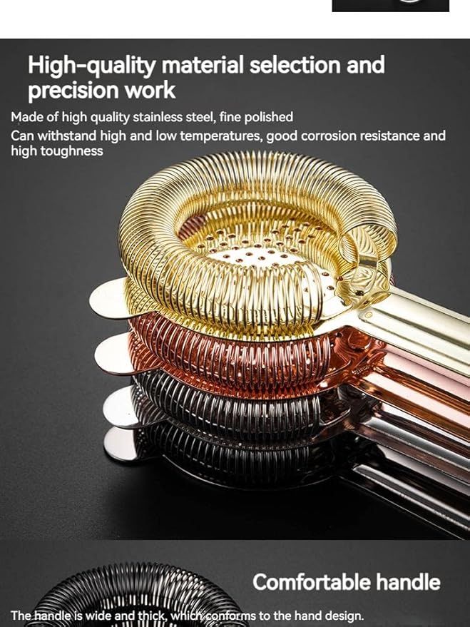 Cocktail Strainer,hawthorne strainer,Stainless Steel Bar Strainer, Bar Tool Drink Strainer with 100 Wire Spring for Professional Bartenders and Mixologists Professional for Bar Restaurant Home