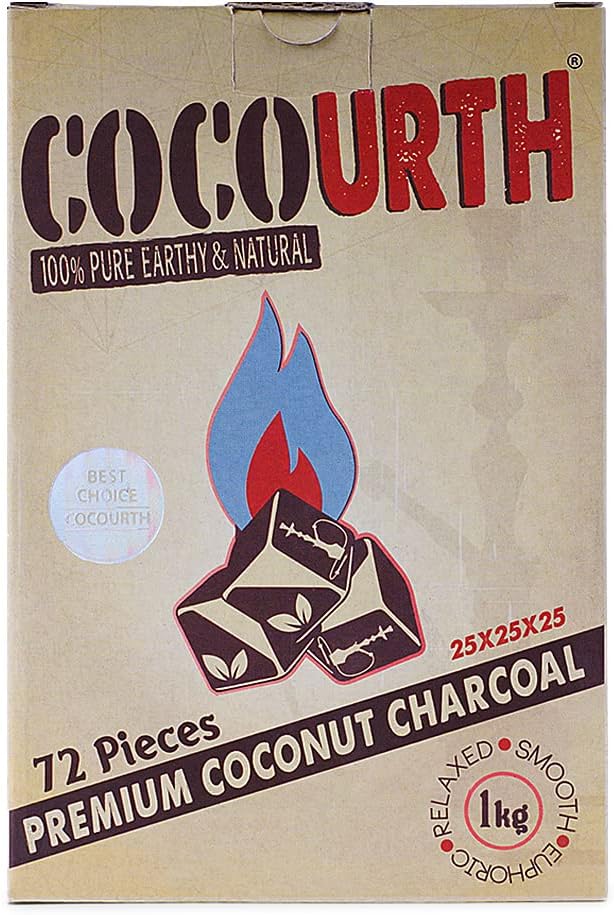 100 Natural Hookah Coconut Shell Charcoal Cube 25x25x25mm 72 PCS Electric Burner Briquettes Used Also for Cooking, Grilling, Barbecuing, Incense Narguile Coal (1kg)