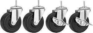 Wheels for Shelves Heavy Duty, 3 inch Casters for Wire Shelving, Stems 14" - 20 x 1 Thread Shelf Caster Wheels, 14-20 Casters Set of 4, Stem Caster Wheels