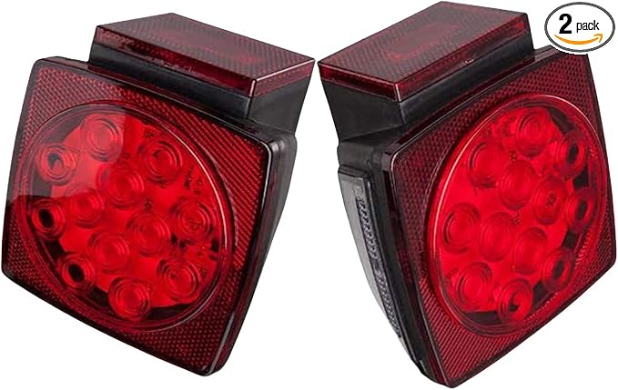 Trailer Tail Lights, Square Boat Trailer Lights Led Submersible Kit, Stop Turn Tail License Brake Running Light for Boat Truck RV Trailers Under 80" (2 Pack)